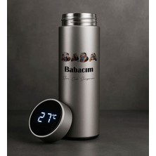 Bk Gift Fotoğraflı Baba Tasarımlı Filtreli Dijital Göstergeli Gümüş Çelik Termos-3, Babaya Hediye, Babalar Günü Hediyesi