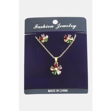 Zero Techmrt Papatya Zirkon Taşlı Set Kolye-Gümüş Rengi