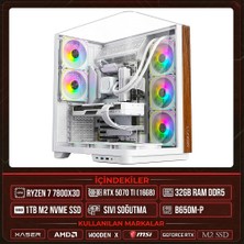 Xaser Wooden X140 Ryzen 7 7800X3D 32GB Ddr5 Ram 1tb M.2 Nvme SSD 16GB RTX5070 Ti Sıvı Soğutmalı Masaüstü Oyuncu Oem Bilgisayar