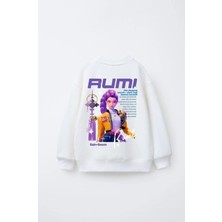 Alyakids Kız Çocuk Sweatshirt K-Pop Rumi Baskılı Tasarım Rahat Kalıp 5-14 Yaş