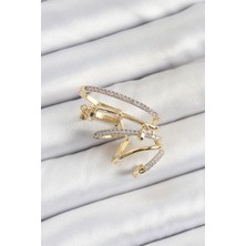 Evyora Pirinç Zirkon Taşlı Sıkıştırma Sağ Kıkırdak Gold Renk Kadın Küpe