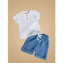 Alyakids Unisex Bebek Müslin Şortlu Takım - 2 Düğme Detaylı Pamuklu Yazlık Bebek Seti