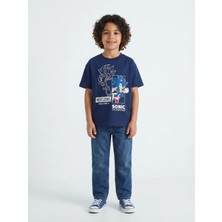 Alyakids Erkek Çocuk Lacivert Sonic The Hedgehog & Shadow Baskılı %100 Pamuk T-Shirt