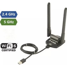 D-Link DWA-X1852 Kablosuz AX1800 Wi-Fi 6 Dual Band 2 Harici Antenli ve Uzatma Kablolu USB 3.0 Adaptör