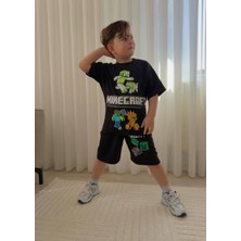 Cg Kids Minecraft Erkek Çocuk Tshirt & Şort Alt Üst Takım Süper Kalite Arka Etek Baskı Detay
