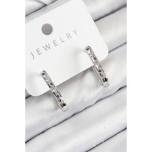 Evyora Pirinç Zirkon Taşlı Çiçek Desenli Model Gümüş Renk Kadın Küpe