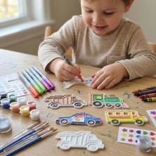 Staau Çocuk Taşıtlar Temalı Boyama Seti - Çocuklar Için Boyanabilir 3D Aktivite Seti