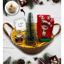 As Gift Hasır Sepetli Çam Ağacı & Kar Küresi & Yılbaşı Çorabı Hediye Seti