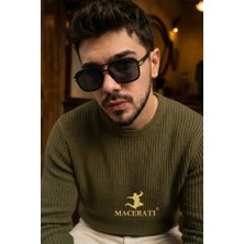 Macerati Vesa Unisex Kare Siyah Gümüş Aksesuarlı Ultra Hafif UV400 Filtreli Siyah Güneş Gözlüğü