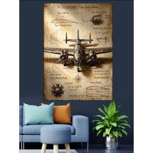 Artmeg Teknik Uçak Çizimi ve Eskiz Dekoratif Kanvas - Mdf Ahşap Tablo
