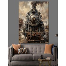 Artmeg Raylarda Ilerleyen Eski Buharlı Tren Dekoratif Kanvas - Mdf Ahşap Tablo