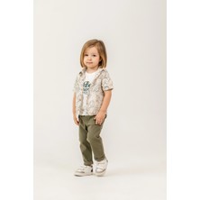 Bontino Erkek Çocuk Yaprak Desenli Gömlekli 3’lü Takım - %100 Pamuk Tişörtlü & Likralı Pantolon + Çorap Hediyeli