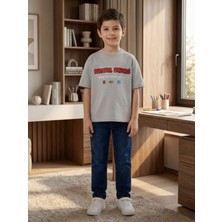 Alyakids Erkek Çocuk Brawls Star Karakter Desenli %100 Pamuklu Oversize Gri Tişört