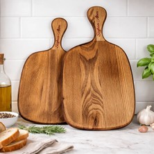 Bk Gift Ahşap Dekoratif 2’li Kesme Tahtası ve Sunum Tahtası Seti – Doğal Çam Ağacı Servis Tahtası
