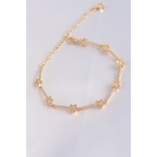 Evyora Vip Seri Pirinç Zirkon Taşlı Gold Renk Halley Model Bileklik