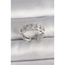 Evyora Pirinç Gümüş Renk Zirkon Taşlı Ayarlanabilir Yüzük