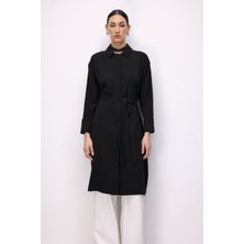 Mizalle Tencel Karışımlı Uzun Siyah Tunik