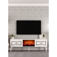 Cantek Dizayn TV0064-0064-TXA150-32 Şömineli Tv Sehpası Beyaz-Gümüş
