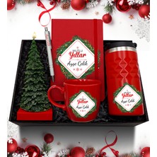 As Gift Yılbaşı Temalı Kişiye Özel Kırmızı Termos & Defter & Kupa & Mini Çam Ağacı & Kalem Hediye Seti