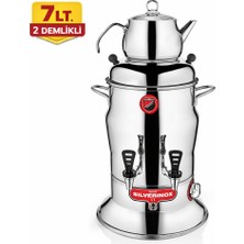Işıkgaz Silverinox 7 Lt 2 Demlikli Çay Semaveri 304 Paslanmaz Çelik 1100W Endüstriyel Çay Makinesi