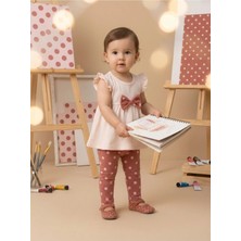 Alyakids Kız Bebek Puantiyeli Taytlı Takım - Fiyonk Detaylı Fırfır Kollu 2\'li Bebek Seti