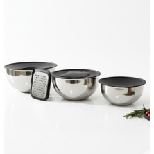 Gökdil 3'lü Paslanmaz Çelik Rende Aparatlı Karıştırma Kabı Seti 16-20-24 cm