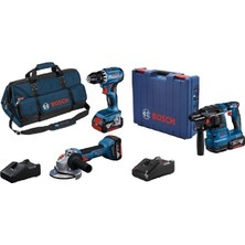 Bosch Professional Gsr 18V-45 Akülü Vidalama + Gws 18V-8 Akülü Taşlama + Gbh 185-LI  Kırıcı ve Delici 3 x 4 Ah Akülü Kombi Set