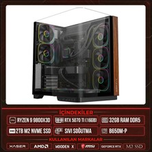 Xaser Wooden X190 Ryzen 7 9800X3D 32GB Ddr5 Ram 2tb M.2 Nvme SSD 16GB RTX5070 Ti Sıvı Soğutmalı Masaüstü Oyuncu Oem Bilgisayar