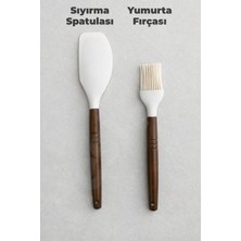Destpak 2 Parça Akasya Saplı Pastacı Seti - Silikon Sıyırma Spatulası - Silikon Yumurta Fırçası - Mutfak
