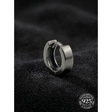 Roza Silver 925 Ayar Gümüş Siyah Rodajlı Yuvarlak Erkek Huggie Halka Küpe - Tek (4X11MM)