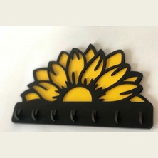 Vera Atölye Ayçiçeği Tasarım Anahtarlık Askısı - 7 Kancalı Mdf & Pleksi Duvar Dekoru - (24X15 Cm)