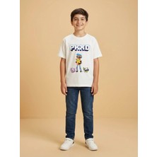 Alyakids Erkek Çocuk Pkxd Oyun Karakter Desenli %100 Pamuklu Oversize Beyaz Tişört