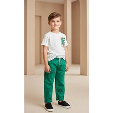 Alyakids Erkek Çocuk Logolu Pamuklu Tişört ve Desenli Keten Pantolon Bayramlık 2\' Li Kombin