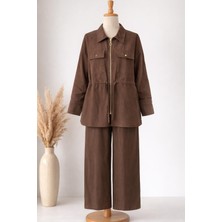 Nirva Butik Modal Kumaş Fermuarlı Bel Bağlamalı Üst & Geniş Paça Pantolon Takım