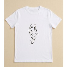 Alza Design Unisex Beyaz Bisiklet Yaka Kabile (Tribal) Kaplan Dövmeli Baskılı Tişört