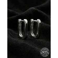 Roza Silver 925 Ayar Gümüş Rodyum Kaplama Dikdörtgen Huggie Halka Küpe - Küçük Boy (3mm En)