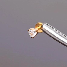 Rupen Kraft %100 G23 Titanyum Zirkon Tek Taşlı Kalp Detay Pırlanta Model Kıkırdak Conch Tragus Labret Piercing