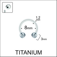 Rupen Kraft %100 G23 Titanyum Çift Taş Kristal Top 3mm x 8mm x 1.2mm Titanyum Halka Piercing