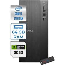 Dell Tower ECT1250 Intel® Core™ İ7-14700 64GB Ddr5 2tb SSD 6GB/RTX3050 Freedos Mini Tower Masaüstü Bilgisayar RPLSR00723F24+ZETTAUSBBELLEK