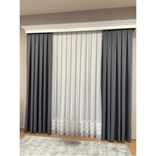 Assina Keten Kumaş Füme Gri 1/2  Seyrek  Pile Kalın Tek Kanat Fon Perde