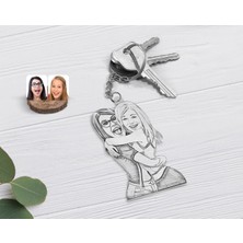 BK Gift Kişiye Özel Tam Boy Karakalem Baba ve Oğullar Karikatürlü Şeffaf Pleksi Anahtarlık-1