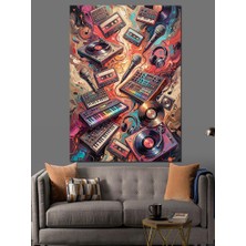 Artmeg Karmaşık Elektronik Parçalar ve Müzik Dekoratif Kanvas - Mdf Ahşap Tablo