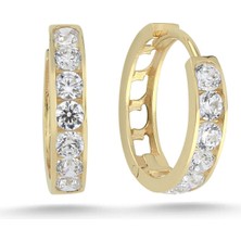 Zümrüt Sarraf 14 Ayar Altın Taşlı Halka Küpe