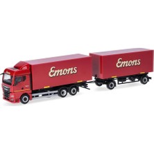 Herpa 319294 1/87 Ölçek, Man Tgx Gm 3 Akslı Kapalı Kasa Kamyon ve 2 Akslı Kapalı Kasa Römork, Emons, Sergilemeye Hazır Model Ar