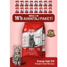 Cat food energy Sığır Etli Yetişkin Kedi Maması 500 G - 16 Adet