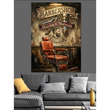 Artmeg Klasik Berber Koltuğu Barbershop Tablosu Dekoratif Kanvas - Mdf Ahşap Tablo
