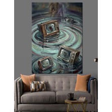 Artmeg Su Içindeki Eski Televizyonlar Dekoratif Kanvas - Mdf Ahşap Tablo