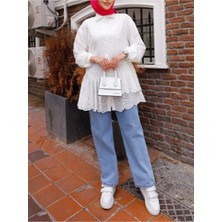 Modamorfo Fırfır ve Fisto Detaylı Inci Düğmeli Gömlek -Beyaz