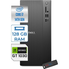 Dell Tower ECT1250 Intel® Core™ İ7-14700 128GB Ddr5 2tb SSD 4GB/GT1030  WIN11HOME Mini Tower Masaüstü Bilgisayar RPLSR00721H39+ZETTAUSBBELLEK