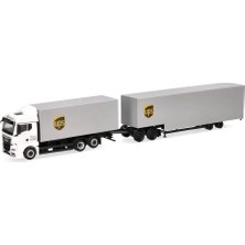 Herpa 318570 1/87 Ölçek, Man Tgx Gm 3 Akslı Kapalı Kasa Kamyon ve Jumbo Dorse, Ups, Sergilemeye Hazır Model Araç